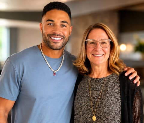 Jordan Dziabiak with Dr. Mary Anne Hazer, his former elementary school principal